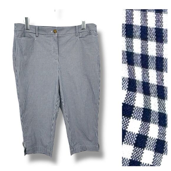 Talbots pants women's 14P petite gingham check cropped blue white nautical beach - Picture 1 of 9